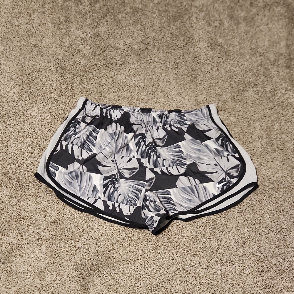 Nike Black and White Athletic Shorts with Tropical Print